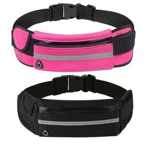 Reflective  Running Fanny Pack with pocket & Holder - 2 Pack(Black + Pink)